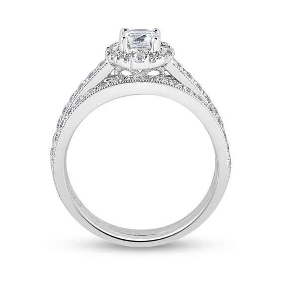 0.97 CT. T.W. Diamond Scallop Edge Frame Bridal Set in 14K White Gold