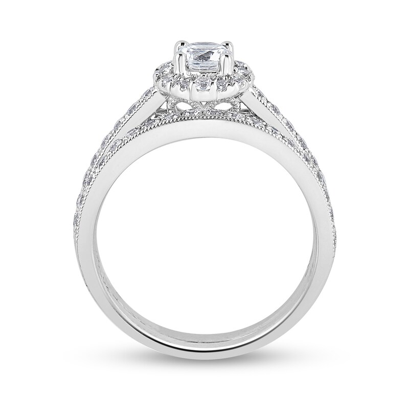 0.97 CT. T.W. Diamond Scallop Edge Frame Bridal Set in 14K White Gold