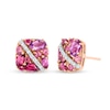 Thumbnail Image 1 of Multi-Gemstone Cluster and 0.07 CT. T.W. Diamond Slant Ribbon Overlay Cushion Stud Earrings in 10K Rose Gold