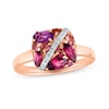 Thumbnail Image 0 of Multi-Gemstone Cluster and 0.04 CT. T.W. Diamond Slant Ribbon Overlay Cushion Ring in 10K Rose Gold