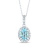 Oval Aquamarine and 0.12 CT. T.W. Diamond Frame Drop Pendant in 14K Gold