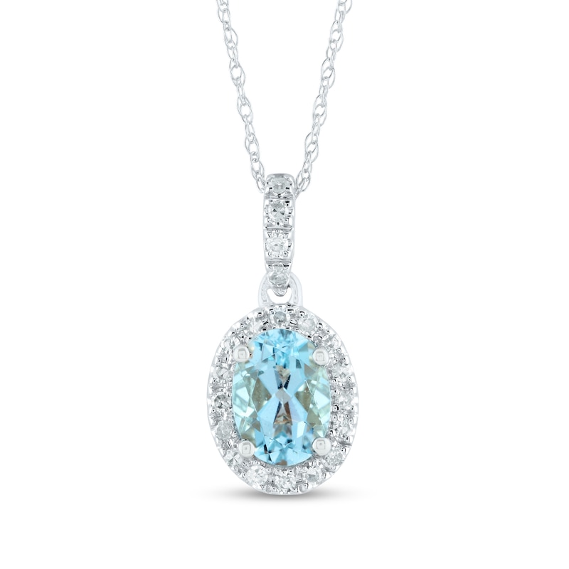 Oval Aquamarine and 0.12 CT. T.W. Diamond Frame Drop Pendant in 14K Gold