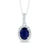 Thumbnail Image 1 of Oval Blue Sapphire and 0.12 CT. T.W. Diamond Frame Drop Pendant in 14K White Gold