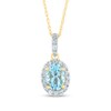 Oval Aquamarine and 0.12 CT. T.W. Diamond Frame Drop Pendant in 14K Gold