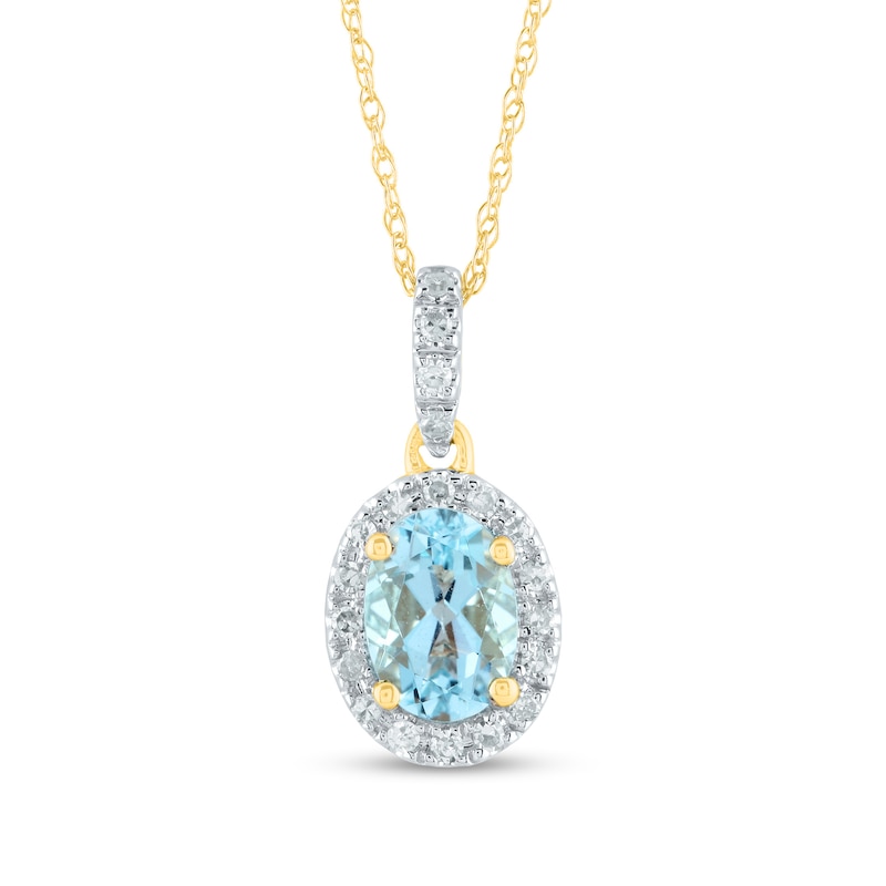 Oval Aquamarine and 0.12 CT. T.W. Diamond Frame Drop Pendant in 14K Gold