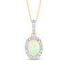 Thumbnail Image 1 of Oval Opal and 0.12 CT. T.W. Diamond Frame Drop Pendant in 14K Gold