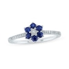 Thumbnail Image 0 of Blue Sapphire and 0.07 CT. T.W. Diamond Petal Frame Flower Ring in 10K White Gold