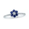 Thumbnail Image 0 of Blue Sapphire and 0.07 CT. T.W. Diamond Petal Frame Flower Ring in 10K White Gold