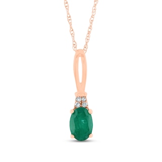 Oval Emerald and Diamond Accent Quartet Split Bail Pendant in 14K Rose Gold