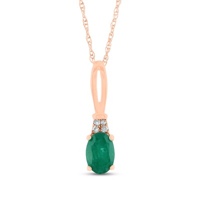 Oval Emerald and Diamond Accent Quartet Split Bail Pendant in 14K Rose Gold