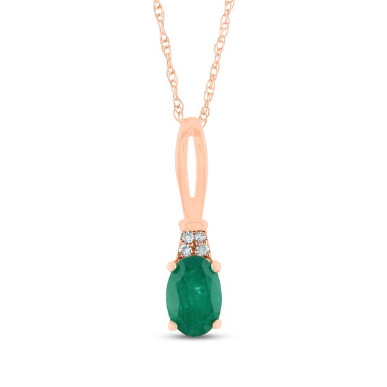 Oval Emerald and Diamond Accent Quartet Split Bail Pendant in 14K Rose Gold