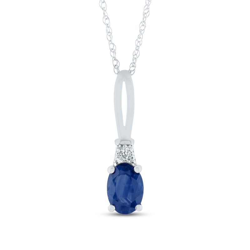 Oval Blue Sapphire and Diamond Accent Quartet Split Bail Pendant in 14K White Gold