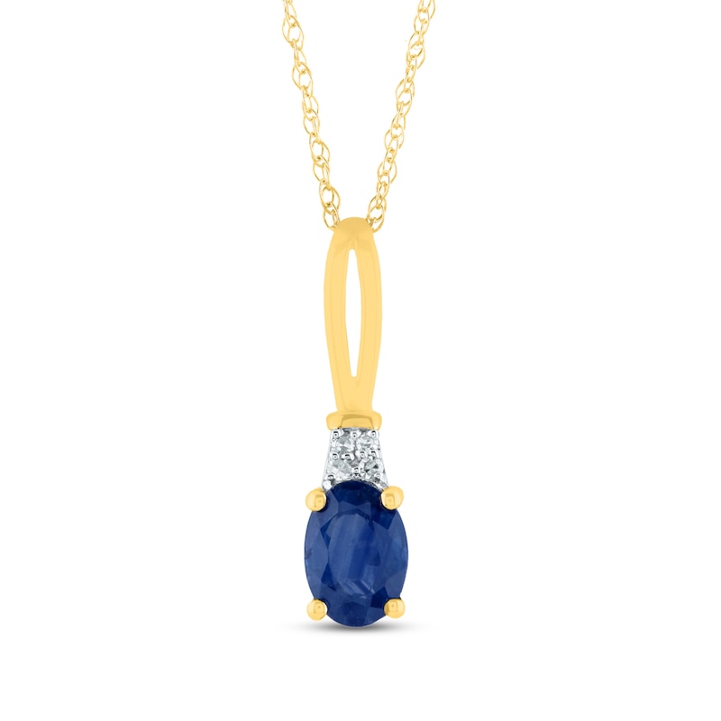 Oval Blue Sapphire and Diamond Accent Quartet Split Bail Pendant in 14K Gold