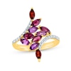 Thumbnail Image 1 of Marquise Amethyst and Garnet with 0.10 CT. T.W. Diamond Leafy Vine Bypass Ring in 10K Gold