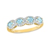Thumbnail Image 0 of Sideways Oval Aquamarine and 0.22 CT. T.W. Diamond Frame Four Stone Ring in 14K Gold