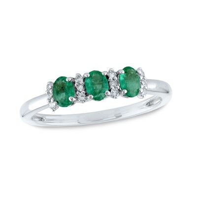 Oval Emerald and 0.08 CT. T.W. Diamond Three Stone Ring in 14K Gold