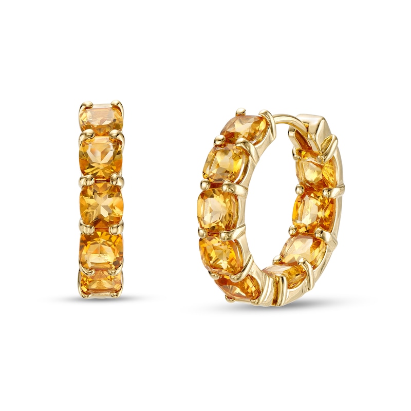 Main Image 1 of 4.0mm Cushion-Cut Citrine Inside-Out Hoop Earrings in 10K Gold