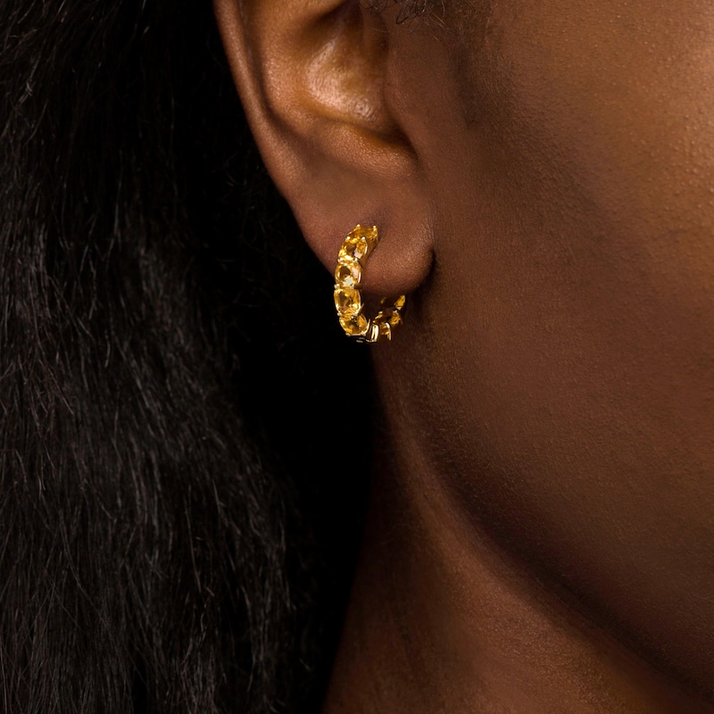 Main Image 2 of 4.0mm Cushion-Cut Citrine Inside-Out Hoop Earrings in 10K Gold