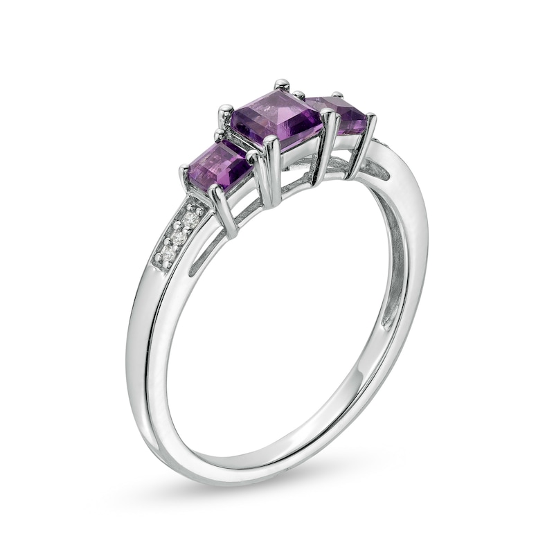 Main Image 3 of Princess-Cut Amethyst and Diamond Accent Three Stone Ring in 10K White Gold