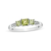 Thumbnail Image 0 of Princess-Cut Peridot and Diamond Accent Three Stone Ring in 10K White Gold