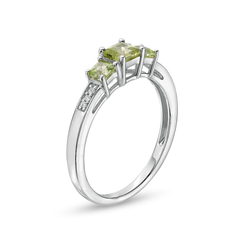 Princess-Cut Peridot and Diamond Accent Three Stone Ring in 10K White Gold