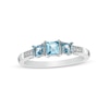 Thumbnail Image 0 of Princess-Cut Swiss Blue Topaz and Diamond Accent Three Stone Ring in 10K White Gold