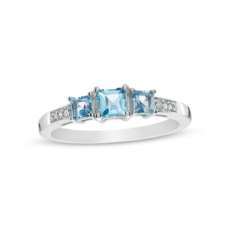Princess-Cut Swiss Blue Topaz and Diamond Accent Three Stone Ring in 10K White Gold