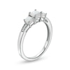 Thumbnail Image 2 of Princess-Cut Lab-Created Opal and Diamond Accent Three Stone Ring in 10K White Gold