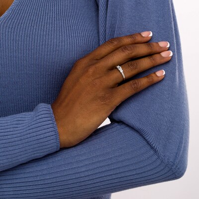 Princess-Cut Aquamarine and Diamond Accent Three Stone Ring in 10K White Gold
