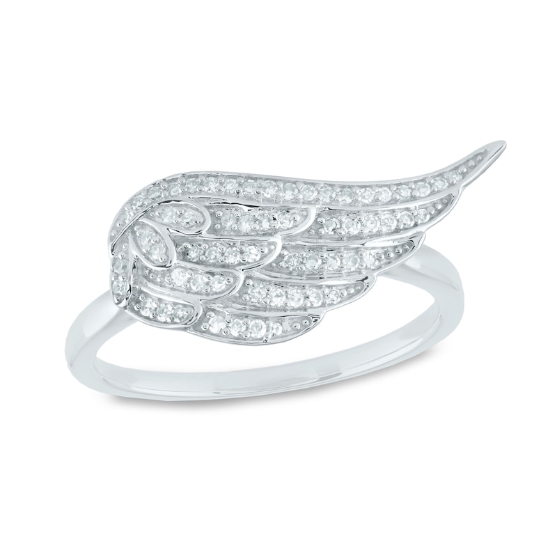 0.19 CT. T.W. Diamond Angel Wing Ring in 14K White Gold