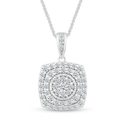 1.00 CT. T.W. Composite Cushion-Shaped Diamond Double Frame Pendant in 10K White Gold