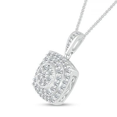 1.00 CT. T.W. Composite Cushion-Shaped Diamond Double Frame Pendant in 10K White Gold