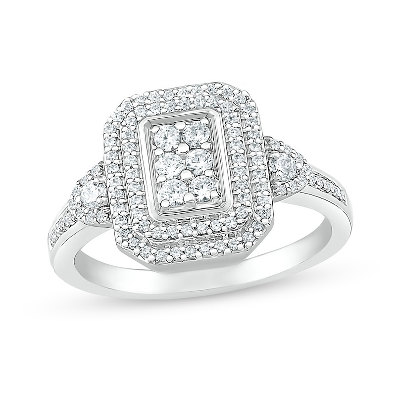 0.50 CT. T.W. Composite Diamond Double Rectangular Frame Ring in 10K White Gold|Peoples Jewellers