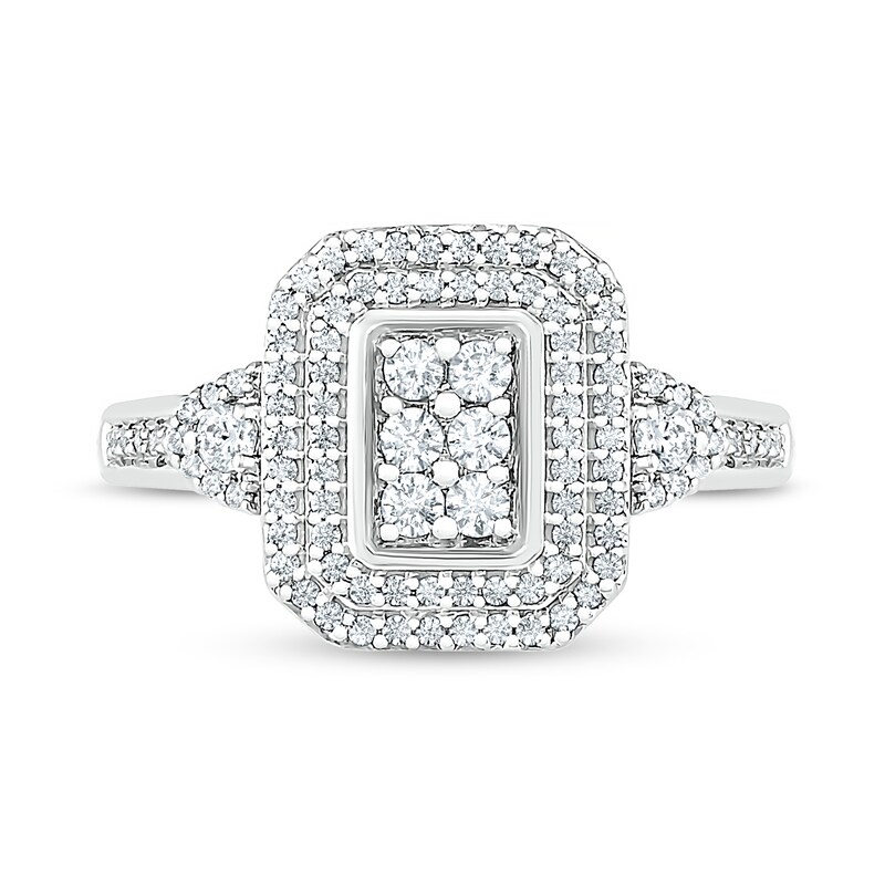 Main Image 3 of 0.50 CT. T.W. Composite Diamond Double Rectangular Frame Ring in 10K White Gold