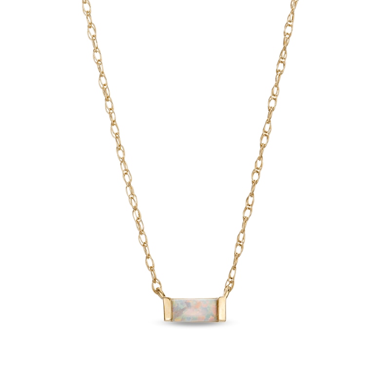 Baguette Opal Solitaire Necklace in 10K Gold