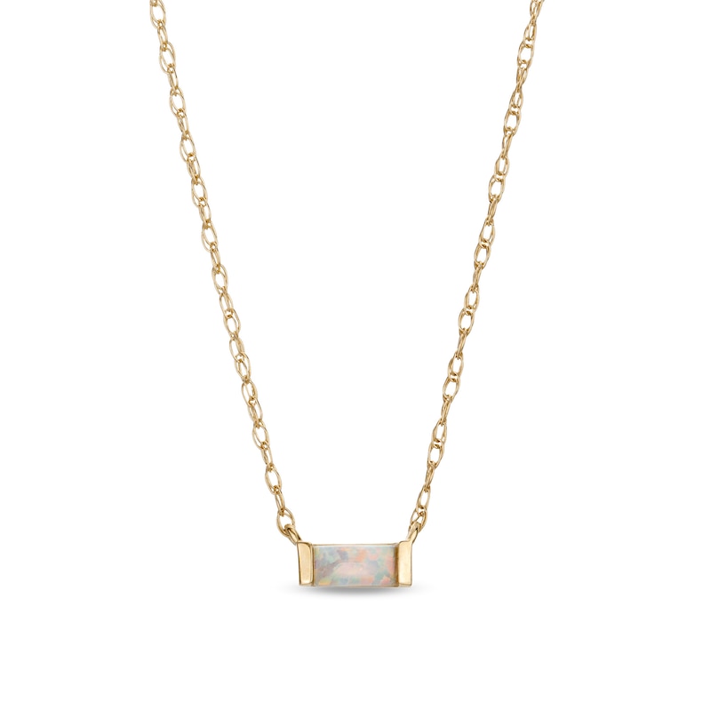 Main Image 1 of Baguette Opal Solitaire Necklace in 10K Gold