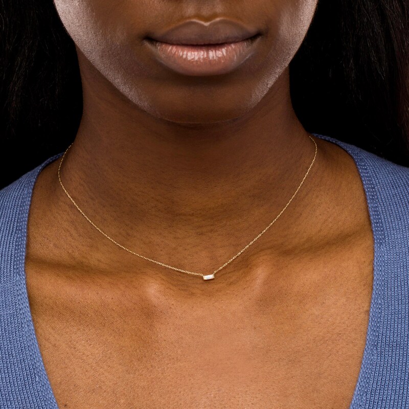 Main Image 2 of Baguette Opal Solitaire Necklace in 10K Gold