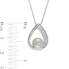 Button Freshwater Cultured Pearl and White Lab-Created Sapphire Teardrop Pendant and Earrings Set in Sterling Silver