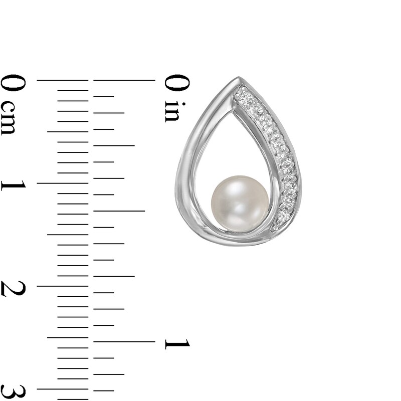Button Freshwater Cultured Pearl and White Lab-Created Sapphire Teardrop Pendant and Earrings Set in Sterling Silver