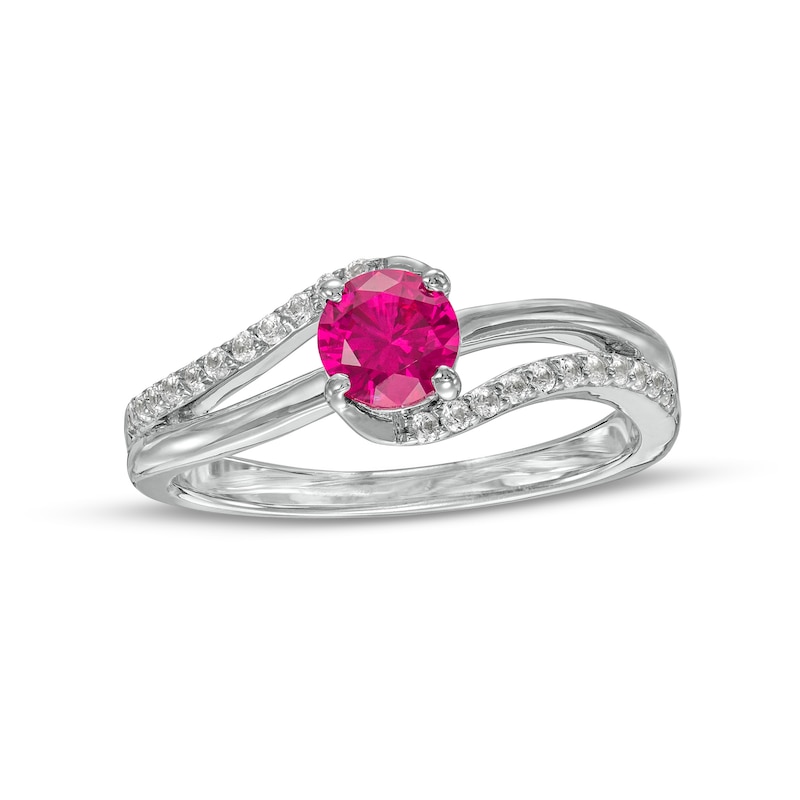 5.0mm Lab-Created Ruby and White Sapphire Bypass Split Shank Ring in Sterling Silver|Peoples Jewellers