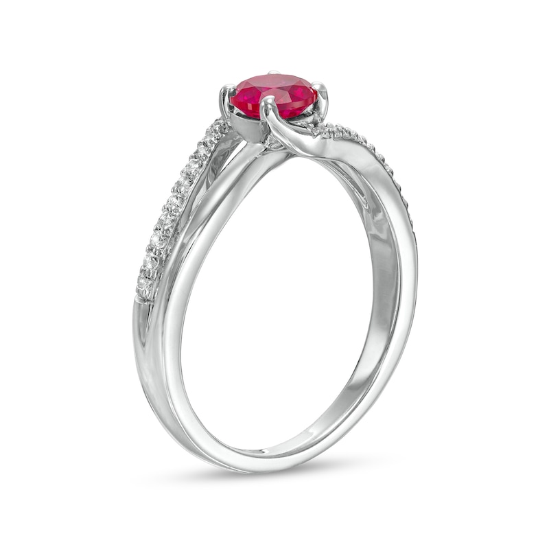 5.0mm Lab-Created Ruby and White Sapphire Bypass Split Shank Ring in Sterling Silver