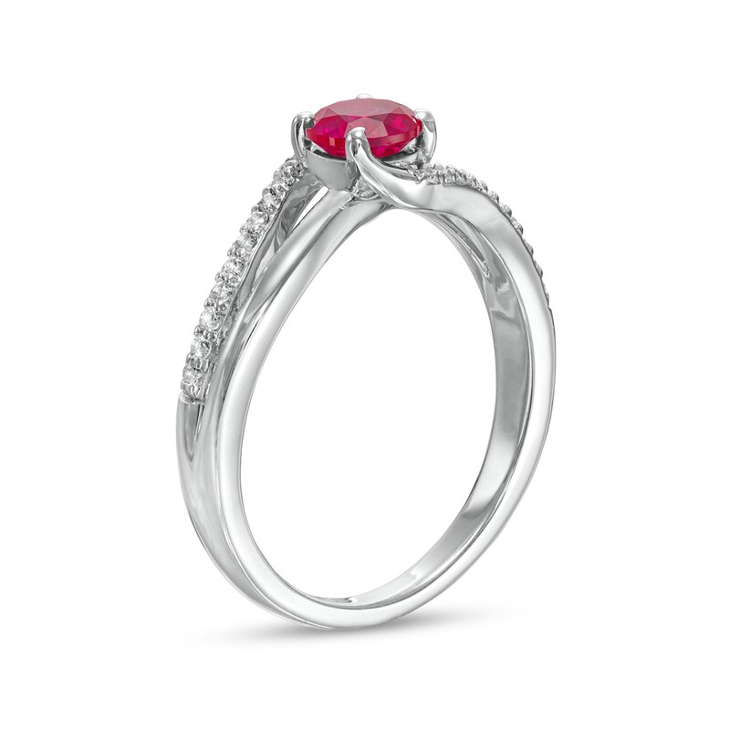 Main Image 2 of 5.0mm Lab-Created Ruby and White Sapphire Bypass Split Shank Ring in Sterling Silver