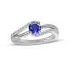 Thumbnail Image 0 of 5.0mm Lab-Created Blue and White Sapphire Bypass Split Shank Ring in Sterling Silver