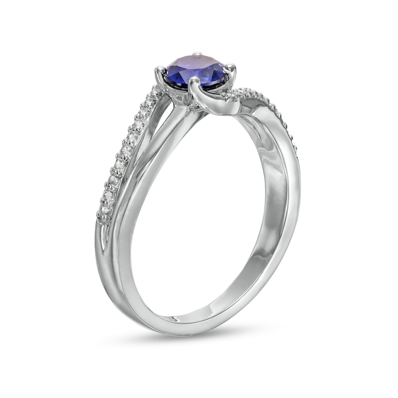 5.0mm Lab-Created Blue and White Sapphire Bypass Split Shank Ring in Sterling Silver