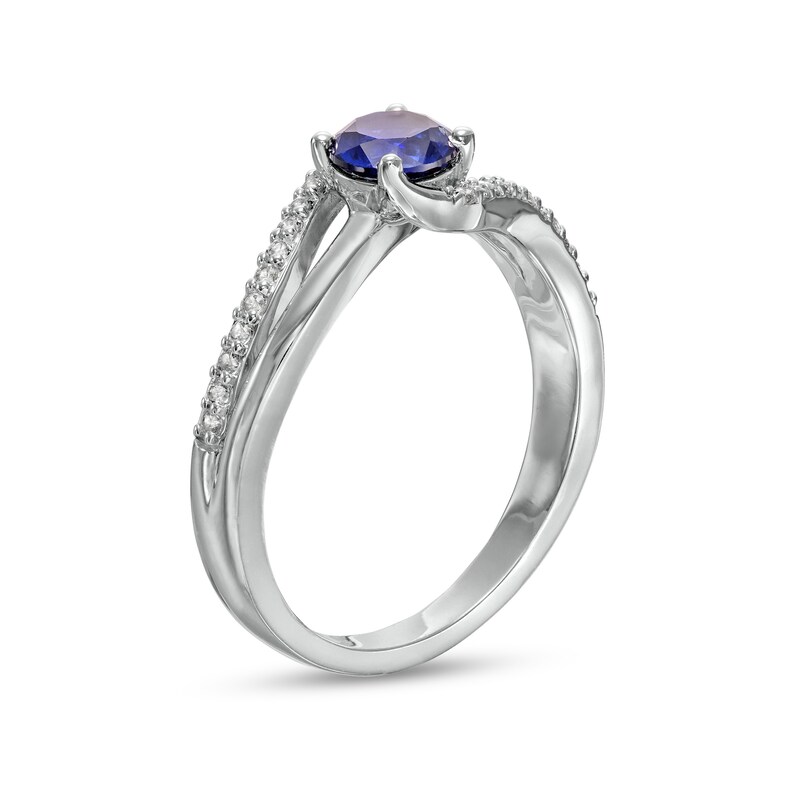 5.0mm Lab-Created Blue and White Sapphire Bypass Split Shank Ring in Sterling Silver