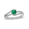 Thumbnail Image 0 of 5.0mm Lab-Created Emerald and White Sapphire Bypass Split Shank Ring in Sterling Silver