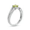 Thumbnail Image 3 of 5.0mm Peridot and White Lab-Created Sapphire Bypass Split Shank Ring in Sterling Silver