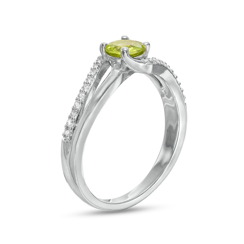 Main Image 3 of 5.0mm Peridot and White Lab-Created Sapphire Bypass Split Shank Ring in Sterling Silver