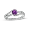 Thumbnail Image 0 of 5.0mm Amethyst and White Lab-Created Sapphire Bypass Split Shank Ring in Sterling Silver