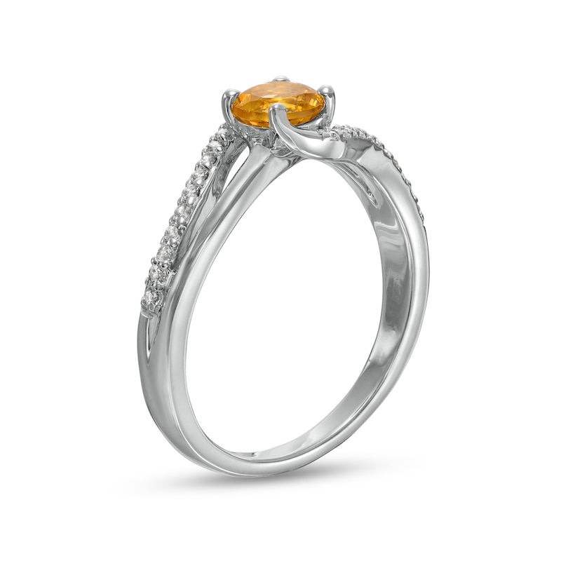 5.0mm Citrine and White Lab-Created Sapphire Bypass Split Shank Ring in Sterling Silver